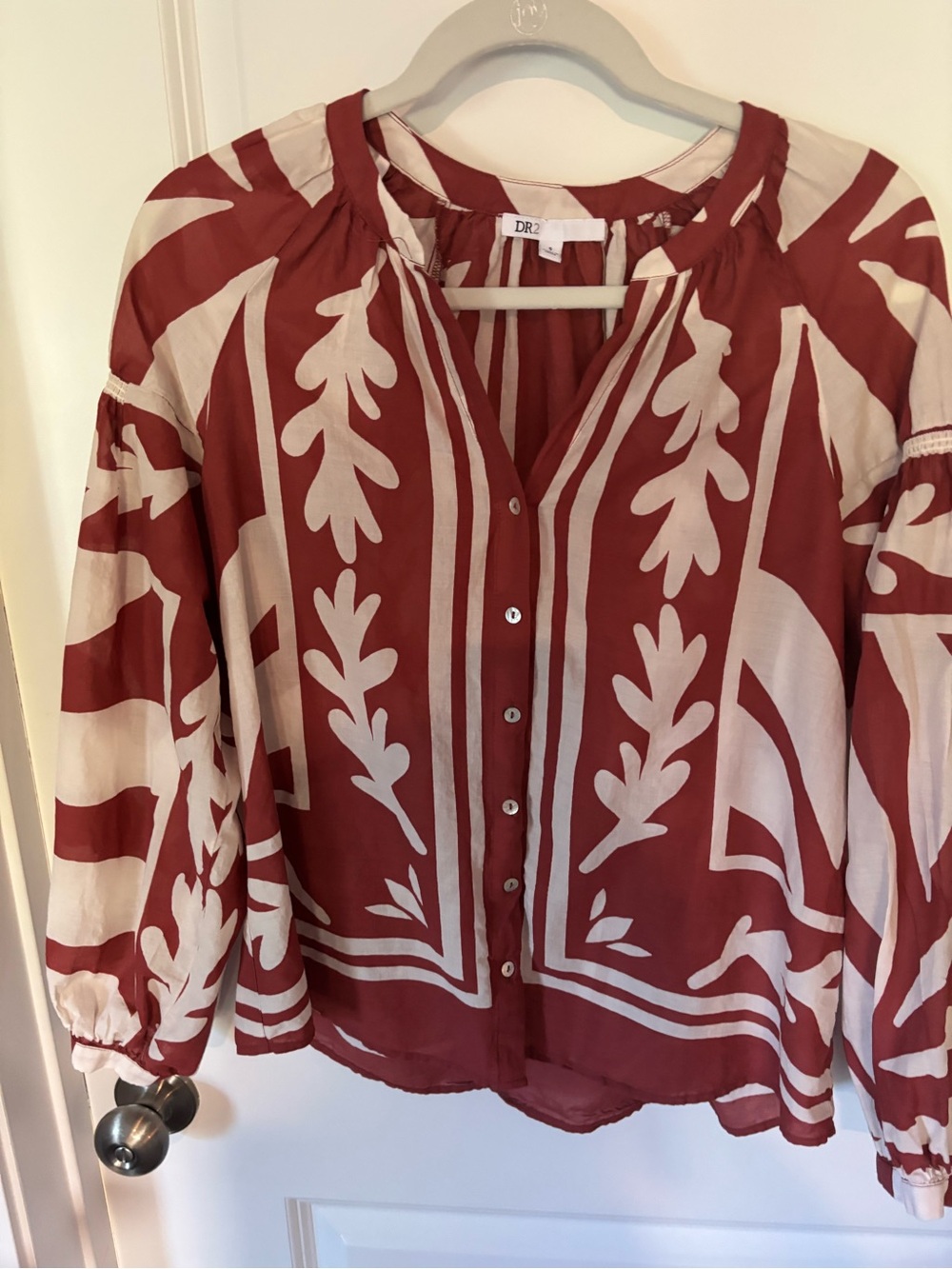 DR2 Rust and Cream Botanical Print Button-Down Top